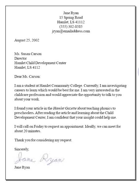cover letter informational interview sample